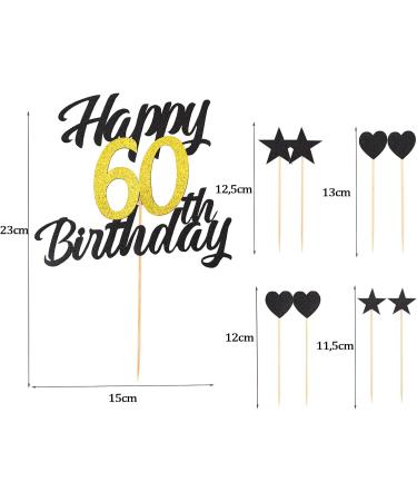 60th Birthday Cake Decoration Set - Alegre Tortendeko | 9 Pcs Black & Gold Happy 60th Birthday Topper | Party Supplies for Men & Women - Buy Online on GoSupps.com