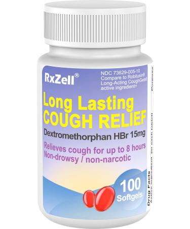 RXZELL Adult Cough Relief, Dextromethorphan HBr 15mg (100 Softgels), 8 Hour Long Lasting, Non-Drowsy, Cough/Bronchial Suppressant 100 Count (Pack of 1) - Buy Online on GoSupps.com