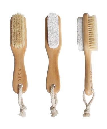 Aisilk Foot Bristle Brush & Pumice Stone Combo - Exfoliator for Pedicures, Calluses Remover - Wooden Handle with Rope - Body & Feet Scrubber for Massage, SPA, Sauna - 1 Count - Buy Online on GoSupps.com