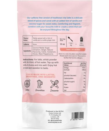 Spiced Vanilla Chai Latte Powder by KAYTEA - Vegan (Dairy-Free) - Added Ginger & Carob - Richly Spiced and Warming Chai - Superfood Latte Blend - 100g Pack (40+ Servings) Spiced Chai Latte - Buy Online on GoSupps.com