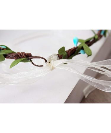 Handmade Adjustable Flower Crown Headband - Light Blue & White Floral Halo Headpiece - Photo Props - Buy Online on GoSupps.com