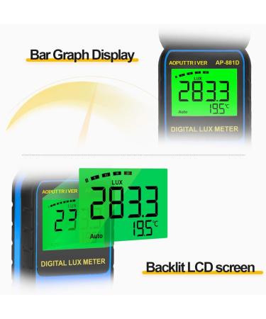 AP-881D Digital Light Meter with Ambient Temperature Measurement up to 400,000 Lux - Rotatable Head, 270 Display, Data Hold, Backlight (Blue) - Buy Online on GoSupps.com