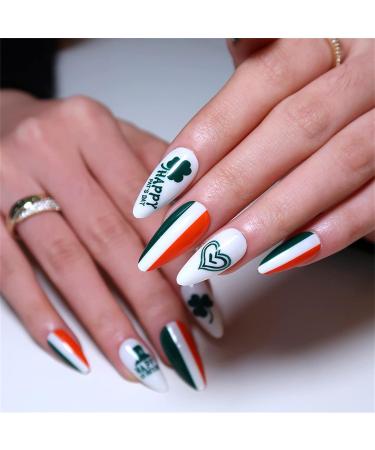 FEIlei Almond Press on Nails Clovers Acrylic Fake-Nails-St. Patrick's-Day False Nails B - Buy Online on GoSupps.com