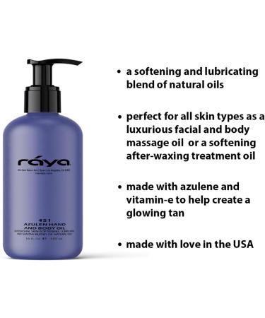 RAYA Azulen Hand and Body Oil 16 oz (451) | Softening and Natural Blend of Oils for Hands Arms Legs and Body | Great as a Body Massage Oil | Great for All Skin 16 Fl Oz (Pack of 1) - Buy Online on GoSupps.com