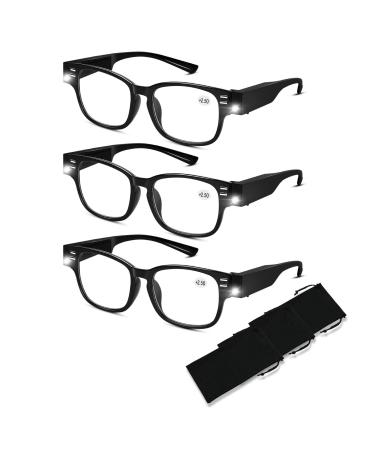 3Pack Reading Glasses with Lights Led Readers with Lights Reading Glasses with Light and Magnifier Blue Light Blocking Lighted Magnifying Eyeglasses Nighttime Lighted Reading Glasses for Women Men+250