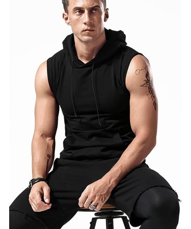 Amussiar Men's Sleeveless Workout Hooded Tank Top - Large Black - Buy Online on GoSupps.com