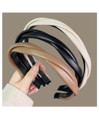 MMbyzhuo 3 Piece PU Leather Headbands for Women - Fancy Hair Hoops Accessories - Buy Online on GoSupps.com