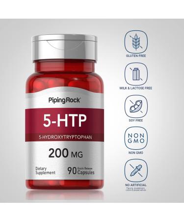Piping Rock 5HTP 200mg Capsules - 90 Count | Non-GMO Gluten Free Hydroxytryptophan Supplement for Mood & Sleep Support - Buy Online on GoSupps.com