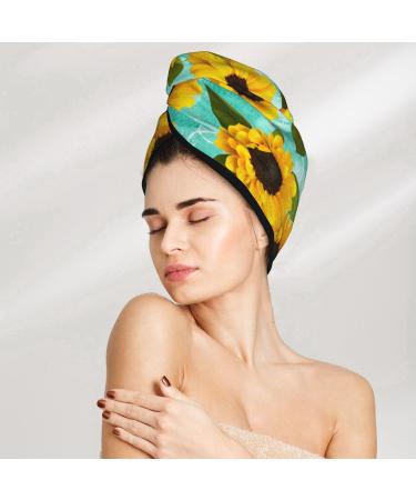 Yellow Sunflowers Microfiber Hair Towel - Soft Super Absorbent Hair Wrap for Long Curly & Thick Hair - Quick Dry Coral Velvet Cap for Women - Buy Online on GoSupps.com