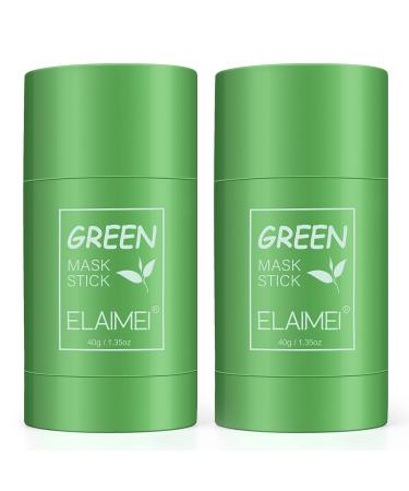 2 pack green mask stick powerful green tea purifying clay stick mask deep clean oil control remove blackheads for all skin types women men 80 g (1 Pack)