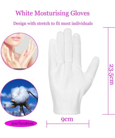 White Cotton Moisturizing Gloves for Women - 10 Pairs | Soft, Elastic Skincare & Working Gloves for Dry Hands, Jewelry Inspection | One Size Fits Most - Buy Online on GoSupps.com