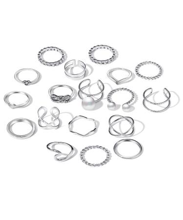 Luvadeyo 18 pieces vintage silver-midi rings finger ring set and multi-layered necklace for women girls fashion women midi ring nail finger band with storage box from
