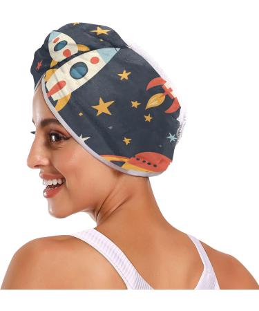 Rocket Planet Spaceship Hair Towel 2 Pack | Super Absorbent Quick Dry Hair Turbans for Women & Girls - Buy Online on GoSupps.com