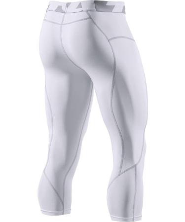 TSLA Men's 3/4 Compression Pants - Cool Dry Workout Tights for Running & Yoga, White - Large - Buy Online on GoSupps.com