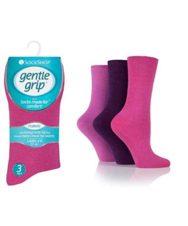 Gentle Grip Ladies Diabetic Seamless Toe HoneyComb Top Non Elastic Socks 3 Pairs (Purple Mix)