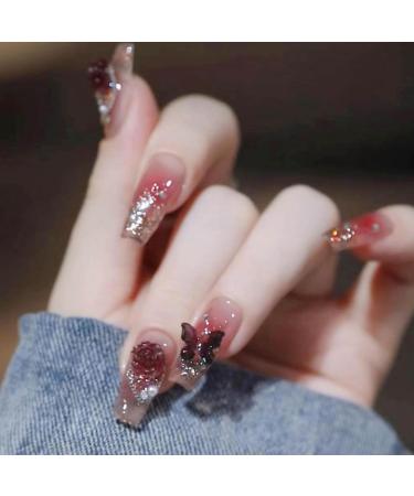 Hkanlre Bling Coffin Press On Nails Fake Nails Tips Full Cover Medium False Gradient Nails For Women And Girls (24pcs)
