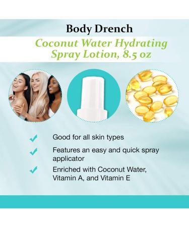 Body Drench Coconut Water Hydrating Spray Lotion 8.5 fl oz - For All Skin Types - Buy Online on GoSupps.com