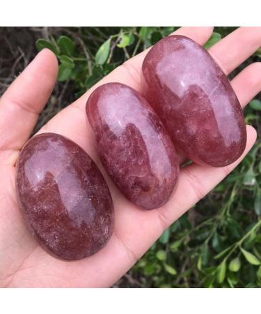 1pcs Natural Strawberry Crystal Palm Stones Natural Crystal Reiki 80-90g Suitable for Home Raw Stones and Minerals Home Goods - Buy Online on GoSupps.com