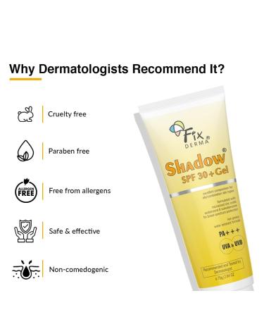 Buy FIX DER-MA SPF 30+ Shadow Sunscreen Gel for Oily Skin - Broad Spectrum UVA/UVB Protection Non-Greasy & Water Resistant 2.64 Fl Oz | International Shipping Available - Buy Online on GoSupps.com