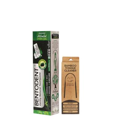 BENTODENT Teeth Whitening Bentonite Clay & Activated Organic Charcoal Toothpaste & Scraper - Detox Tea Tree Fluoride Free Adult Vegan Travel 3.52 oz