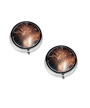 Fireworks Printed Mini Round Pill Box Pill Box 3 Compartment Medicine Pill Case Pill Organizer Travel Pillbox Portable Pill Box for Pocket Home Office Use