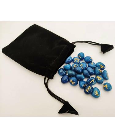 Buy Sharvgun Blue Agate Rune Stone Set - 25 Pieces Engraved MDF Chart Velvet Pouch & Gift Box | Perfect Pagan Gift - Buy Online on GoSupps.com