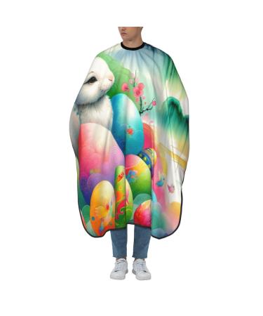 55x66 Inch Adult Barber Cape Watercolor-Easter-Rabbit-Eggs Adult Haircut Cape With Snap Closure