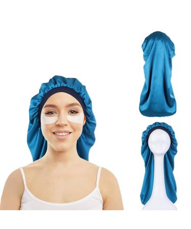 Girzzur Double Layer Extra Long Satin Bonnet for Braids Satin Hair Bonnet for Sleeping Silky Dreadlock Cap (Navy Blue)