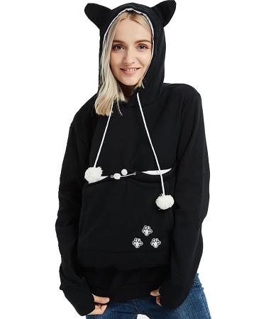 YYW Women's Oversized Pet Hoodie Sweatshirt with Cat/Dog Holder Pouch (Black, Large) - Buy Online on GoSupps.com