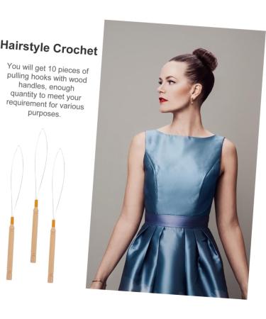 Baluue 12 Pcs Wooden Handle Wig Crochet Hair Extension Tool Pulling Hooks for Sewing Stainless Steel Khaki - Buy Online on GoSupps.com