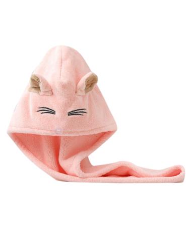 ZHUSHUGG Turban towel super absorbent microfiber fast -drying cotton coral fleece cat motif towel headscarf with button for long hair All hair types towel headscarf (pink)