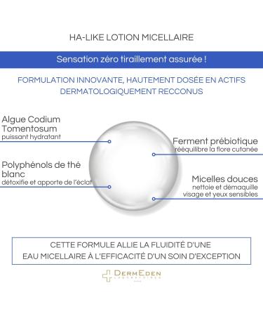 Laboratoires DermEden -HA-LIKE Micellar lotion 200 ml 3 actions in 1 - Removes all impurities residues and waterproof makeup Acts on the signs of aging - Made in France - Buy Online on GoSupps.com