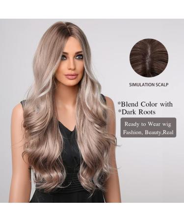 Esmee Long Wavy Ombre Brown to Ash Blonde Highlight Wig - 26 Inches | Heat Resistant Synthetic Hair for Daily Party & Cosplay - Buy Online on GoSupps.com