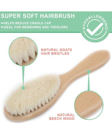 Wooden Baby Hair Brush and Comb Set (4-Piece) for Newborns and Toddlers | Ideal for Cradle Cap | Natural Wood Bristles | Includes Scalp Massage Brush | Perfect Baby Registry Gift - Buy Online on GoSupps.com