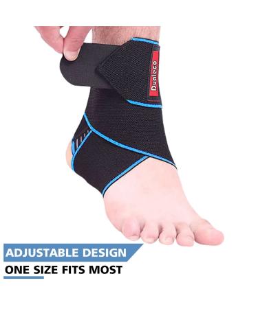 Dualeco Adjustable Ankle Support Brace for Women/Men/Kids - Compression Ankle Strap for Sprained Ankle, Weak Ankles, Sports - Blue - 1 Pcs - Buy Online on GoSupps.com