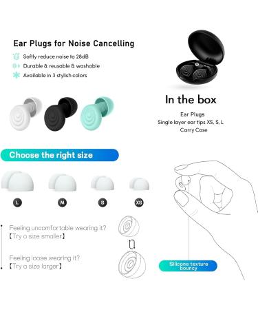 Ear Plugs for Noise Reduction - Reusable Silicone Hearing Protection for Sleep Work & Study - Available in XS/S/M/L - 27dB Noise Cancelling - Black - Buy Online on GoSupps.com