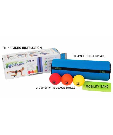 Travel Roller Deluxe Kit Foam Roller *BLUE* Includes Travel Roller 4.3 3 variable density trigger point balls/poster 6ft TPR Mobility Band 1.5 hours exclusive video instruction + NEW APP
