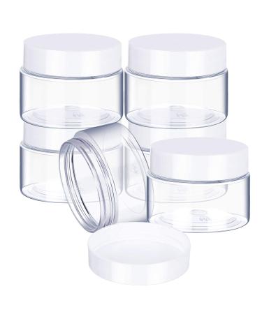 6 Pack 2 oz Plastic Pot Jars Round Clear Leak Proof Plastic Cosmetic Container Jars with White Lids for Travel Storage Make Up, Eye Shadow, Nails, Powder, Paint, Jewelry(2 oz) 2 Ounce White