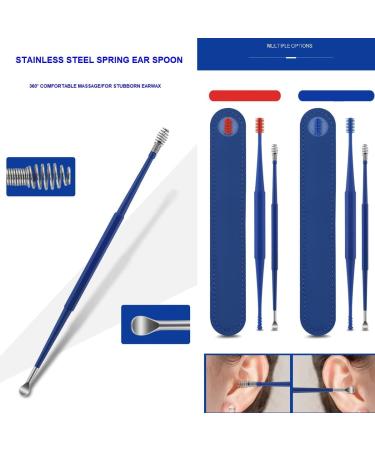 Stainless Steel Spiral Ear Cleaner Kit - 2Pcs Professional Ear Wax Removal Tool with Ear Massage - Red Brush - Buy Online on GoSupps.com