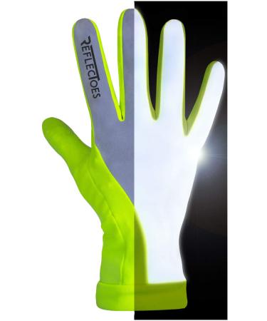 ReflecToes Reflective Running Gloves - Touchscreen - Lightweight Hi Vis Winter Running Gear Cold Weather Jogging at Night Yellow Large