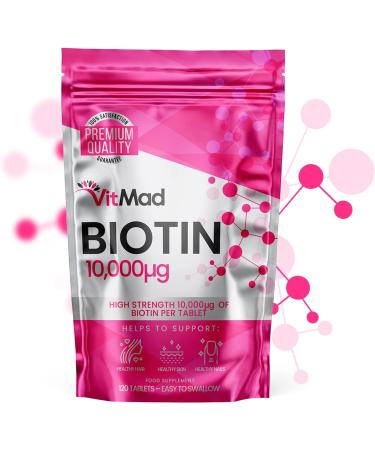 Biotin 10,000mcg High Strength Vitamins for Hair Skin Nails - 120 Tablets - Buy Online on GoSupps.com