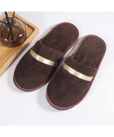 Tianmao 5 Pairs of Universal Coral Fleece Hotel Slippers - Closed Toe Spa & Travel Guest Slippers in Brown & Pink - 28.5 x 11cm - Buy Online on GoSupps.com