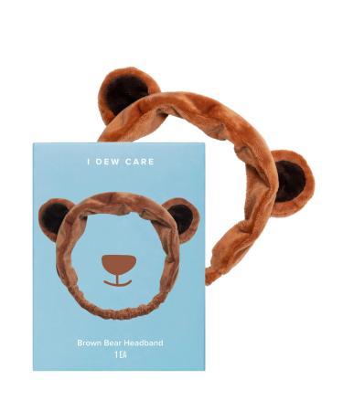 I Dew Care Face Wash Headband - Brown Bear | Spa, Soft, Cute for Makeup, Shower, Teen Girls Stuff, 1 Count