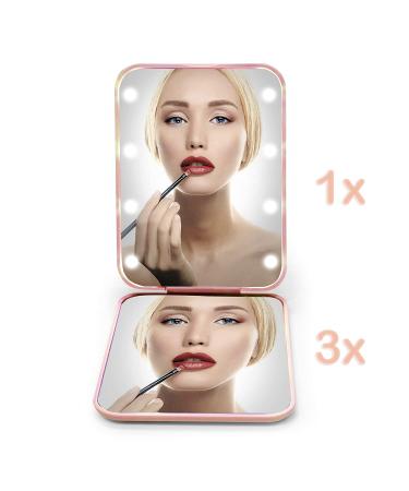 Kintion LED Compact Travel Makeup Mirror 1X/3X Magnification - Portable Handheld Purse Mirror with Light, Folding Design, Small Size - Perfect Gift - Pink - Buy Online on GoSupps.com