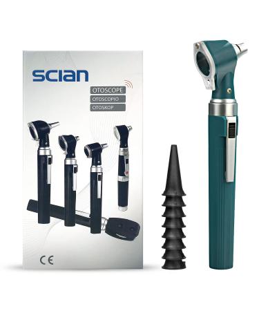 Scian Otoscope Kit - Ear Scope Otoscope with LED Light 3X Magnification 8 Speculum Tips Mini Pocket Diagnostic Ear Care Tool for Kids Adult Dogs Home Use (Green)