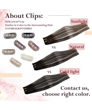 Easyouth Balayage Clip in Hair Extensions - Ombre Black to Silver, Real Human Hair, 70g 5Pcs 16 Inch - Buy Online on GoSupps.com
