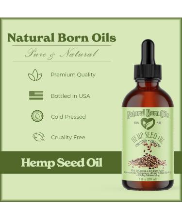 Natural Born Oils Hemp Seed Oil 4oz - Organic Cold-Pressed High in Vitamins & Minerals for Skin and Hair Revitalization - Buy Online on GoSupps.com
