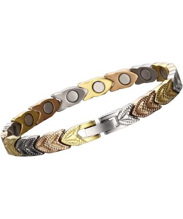 Moocare Elegant Tri Colour Four Element Stainless Steel Magnetic Therapy Bracelets for Women with Gift Box and Removal Tool - Buy Online on GoSupps.com