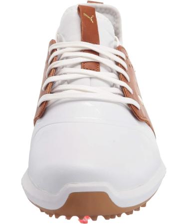 PUMA Men's Ignite Pwradapt Caged Crafted Golf Shoe 11.5 - White Leather/Brown/Gold - Buy Online on GoSupps.com