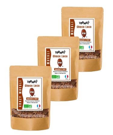 Toomaï - Crunchy Muesli Chocolate & Coconut CHOCO LOCO | ORGANIC | Pack 3 x 250 g | French artisanal production | Without refined sugars | Whole grains - Rich in fiber.